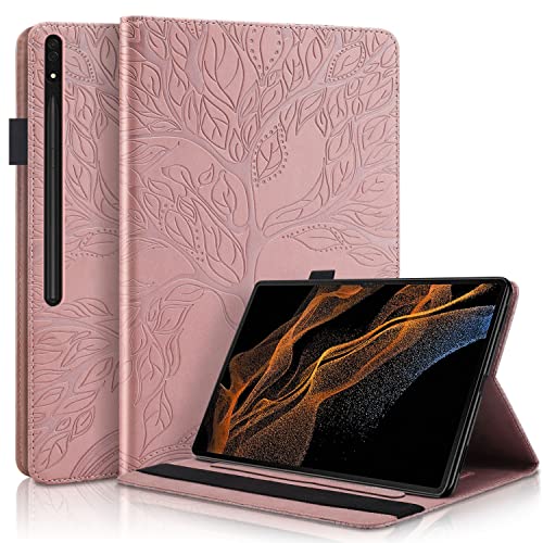 Succtopy Hülle Samsung Galaxy Tab S8 Ultra 14.6 Zoll 2022 Folio Flip PU Leder Schutzhülle mit S Pen Halter Stand Wallet Cover Case Tablet Hülle Samsung Galaxy Tab S8 Ultra SM-X900/SM-X906 Roségold von Succtopy