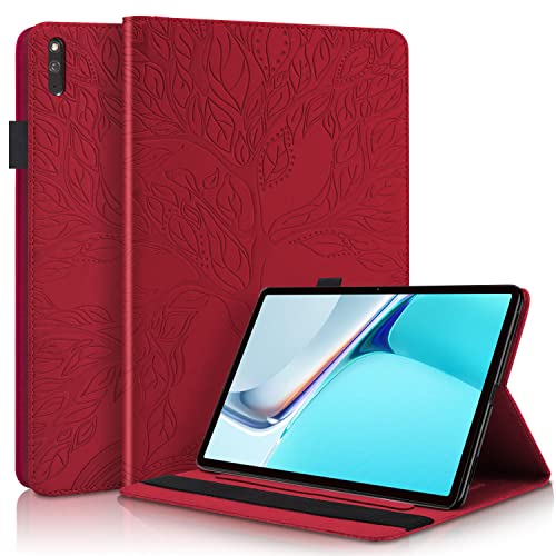 Succtopy Hülle für Huawei MatePad 11 Zoll 2021 Folio Flip PU Leder Schutzhülle Huawei MatePad 11 Zoll 2021 Stifthalter Stand Wallet Cover Case Tablet Hülle Huawei MatePad 11" DBY-W09 Rot von Succtopy