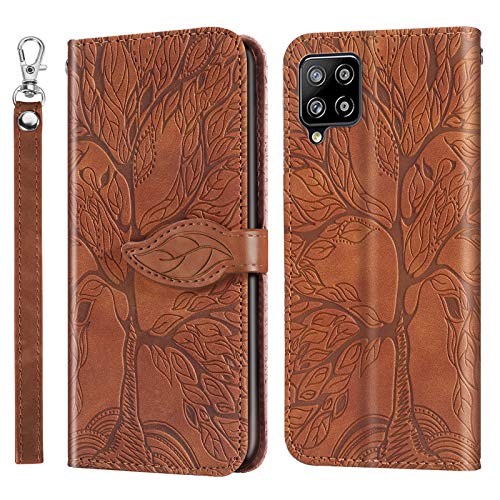 Succtopy Hülle für Samsung Galaxy A12 /M12, PU Leder Folio Flip Handy Schutzhülle Galaxy A12 Klappbar Blatt Magnetisch Cover Case mit Brieftasche Handyhülle Klapphülle Samsung M12,Baum Braun von Succtopy