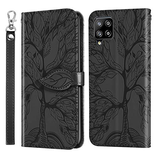 Succtopy Hülle für Samsung Galaxy A12 /M12, PU Leder Folio Flip Handy Schutzhülle Galaxy A12 Klappbar Blatt Magnetisch Cover Case mit Brieftasche Handyhülle Klapphülle Samsung M12,Baum Schwarz von Succtopy