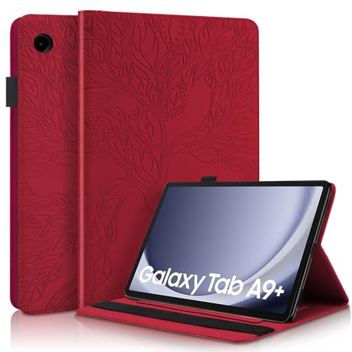 Succtopy Hülle für Samsung Galaxy Tab A9+/A9 Plus 11 Zoll 2023 Folio Flip PU Leder Schutzhülle Galaxy Tab A9+/A9 Plus 2023 Stifthalter Stand Wallet Cover Case Tablet Hülle SM-X210/X215/X216 Rot von Succtopy