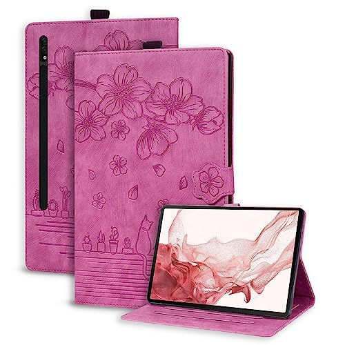 Succtopy Hülle für Samsung Galaxy Tab S7 FE 12.4 5G/ S8 Plus 5G 2022/ S7 Plus 12.4 Folio Flip PU Leder Schutzhülle Stifthalter Stand Wallet Cover Case Hülle Galaxy Tab S8+/ S7+/S7 FE 12.4" - Rosarot von Succtopy