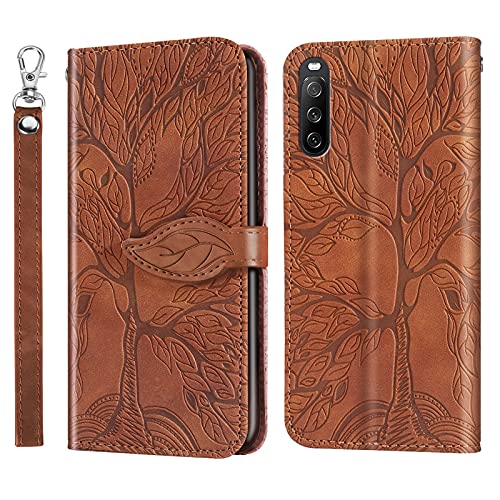 Succtopy Hülle für Sony Xperia 10 III, PU Leder Folio Flip Handy Schutzhülle Xperia 10 III Klappbar Cover Case Brieftasche Blatt Magnetisch Handyhülle Klapphülle Sony Xperia 10 III,Baum Braun von Succtopy