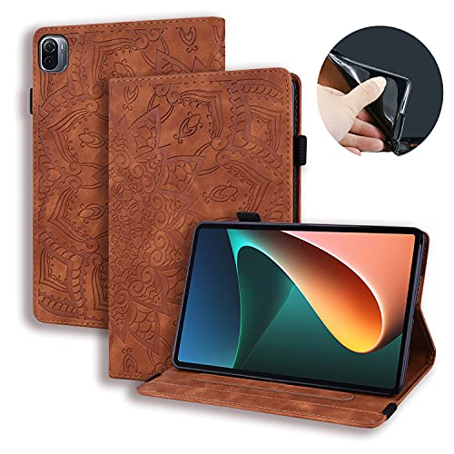 Succtopy Hülle für Xiaomi Mi Pad 5/ Mi Pad 5 Pro 11 Zoll 2021, Folio Flip PU Leder Hülle Standfunktion Brieftasche Wallet Cover Case Tablet Schutzhülle Xiaomi Mi Pad 5 Pro,Mandala Braun von Succtopy