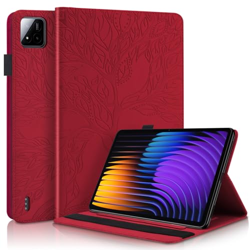Succtopy Hülle für Xiaomi Pad 7/Pad 7 Pro 11.2 Zoll 2024 Folio Flip PU Leder Schutzhülle Xiaomi Pad 7 11.2" Tablet Hülle mit Stifthalter und Standfunktion für Xiaomi Pad 7 Pro 2024 Rot von Succtopy