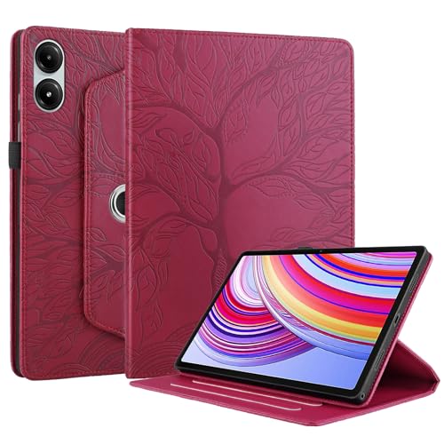 Succtopy Hülle für Xiaomi Redmi Pad Pro 12.1 Zoll 2024 PU Leder 360°Drehbar Multi-Winkel Schutzhülle mit Standfunktion und Stifthalter für Xiaomi Redmi Pad Pro Hülle Case Rot von Succtopy
