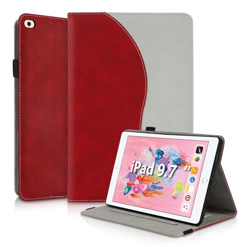 Succtopy Hülle für iPad 9.7 Zoll (Modell 2018/2017, 6./5. Generation)/iPad Air 1/2 Schutzhülle Ultradünne PU Leder mit Standfunktion und Stifthalter Tablet Hülle für iPad 6/5 Cover Case Rot von Succtopy