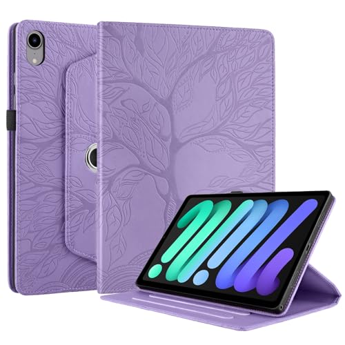 Succtopy Hülle für iPad Mini (A17 Pro, 2024 Modell, 7. Generation) / Mini 6 (2021 Modell, 6. Generation) 8.3" PU Leder 360°Drehbar Multi-Winkel Schutzhülle mit Standfunktion und Stifthalter Violett von Succtopy