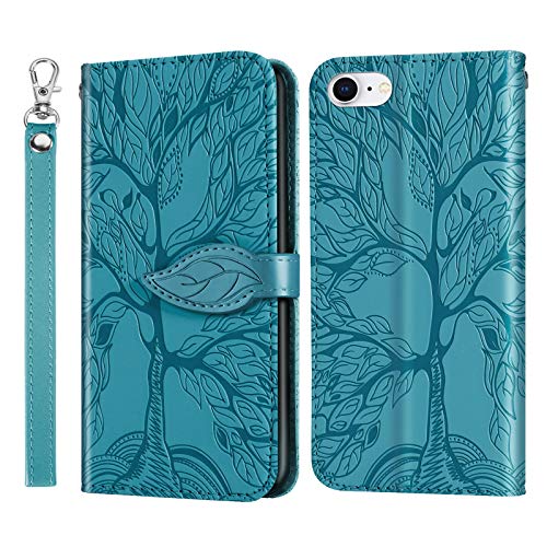 Succtopy Kompatibel mit Handyhülle für iPhone 7/8/SE 2020, PU Leder Blattförmige Flip Kartenpaket Schutzhülle iPhone SE Cover Case, Lanyard Hülle iPhone 8 2017/7 2016/ SE 2020 4.7 Zoll, Blau von Succtopy