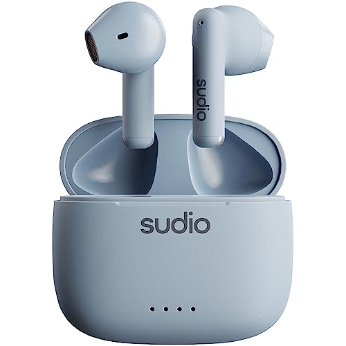 Sudio A1 Blue, Ohrhörer mit Bluetooth, Touch Control mit kompakter kabelloser Ladeschale IPX4 geschützt, geräuschdurchlässige Kopfhörer mit integriertem Mikrofon, Premium Crystal Sound von Sudio