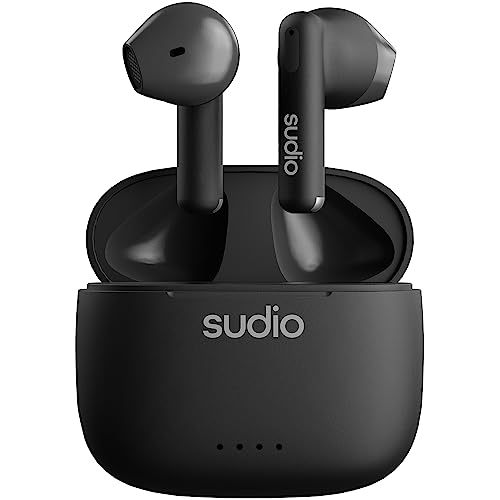 Sudio A1 Midnight Black, Ohrhörer mit Bluetooth, Touch Control mit kompakter kabelloser Ladeschale IPX4 geschützt, geräuschdurchlässige Kopfhörer mit integriertem Mikrofon, Premium Crystal Sound von Sudio