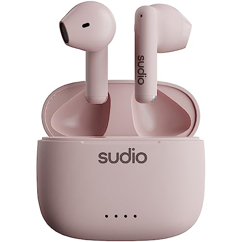 Sudio A1 Pink, Ohrhörer mit Bluetooth, Touch Control mit kompakter kabelloser Ladeschale IPX4 geschützt, geräuschdurchlässige Kopfhörer mit integriertem Mikrofon, Premium Crystal Sound von Sudio