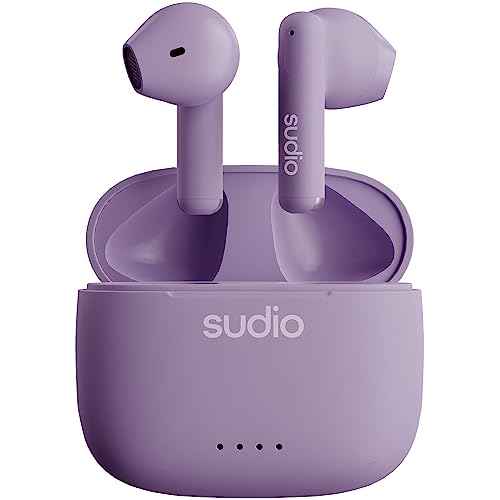 Sudio A1 Purple, Ohrhörer mit Bluetooth, Touch Control mit kompakter kabelloser Ladeschale IPX4 geschützt, geräuschdurchlässige Kopfhörer mit integriertem Mikrofon, Premium Crystal Sound von Sudio