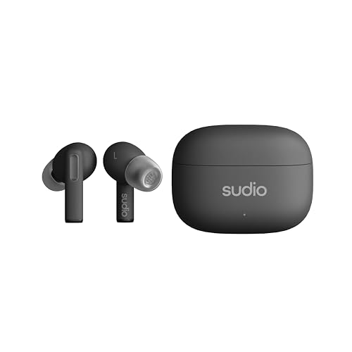 Sudio A1Pro Black, InEar Ohrhörer mit Bluetooth, Touch Control mit kompakter kabelloser Ladeschale, IPX4 geschützt, Active Noise Cancellation, mit integriertem Mikrofon, Premium Crystal Sound von Sudio