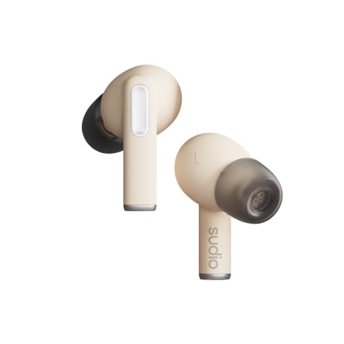 Sudio A1Pro Sand, InEar Ohrhörer mit Bluetooth, Touch Control mit kompakter kabelloser Ladeschale, IPX4 geschützt, Active Noise Cancellation, mit integriertem Mikrofon, Premium Crystal Sound von Sudio