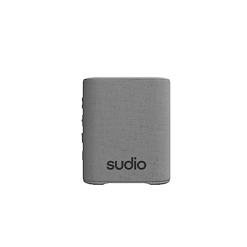 Sudio S2 Grau, Bluetooth-Lautsprecher mit lautem Klang und tiefen Bässen Lange Spielzeit IPx5 Wasserdichtes Bluetooth 5.3 TWS Pairing Tragbarer drahtloser Kompaktlautsprecher für Zuhause, draußen von Sudio