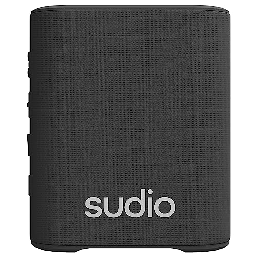 Sudio S2 Schwarz, Bluetooth-Lautsprecher mit lautem Klang und tiefen Bässen Lange Spielzeit IPx5 Wasserdichtes Bluetooth 5.3 TWS Pairing Tragbarer drahtloser Kompaktlautsprecher für Zuhause, draußen von Sudio