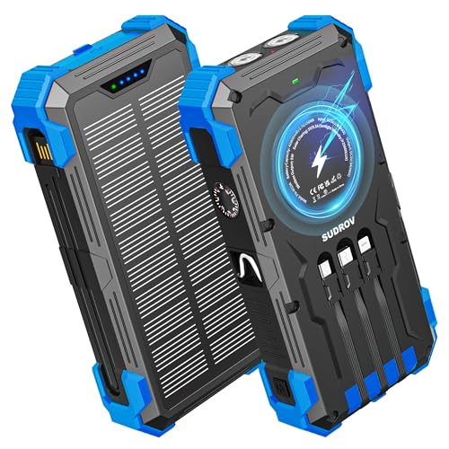 Sudrov Solar-Ladegerät, Powerbank, 42800 mAh, kabelloses, tragbares Ladegerät mit USB-C-Eingang/Ausgang, QC3.0, Schnellladung, 15 W, 4 Anschlüsse, Outdoor-Akku, integrierte Dual-LED-Taschenlampen für Sudrov Solar-Ladegerät, Powerbank, 42800 mAh, kabelloses, tragbares Ladegerät mit USB-C-Eingang/Ausgang, QC3.0, Schnellladung, 15 W, 4 Anschlüsse, Outdoor-Akku, integrierte Dual-LED-Taschenlampen für von Sudrov