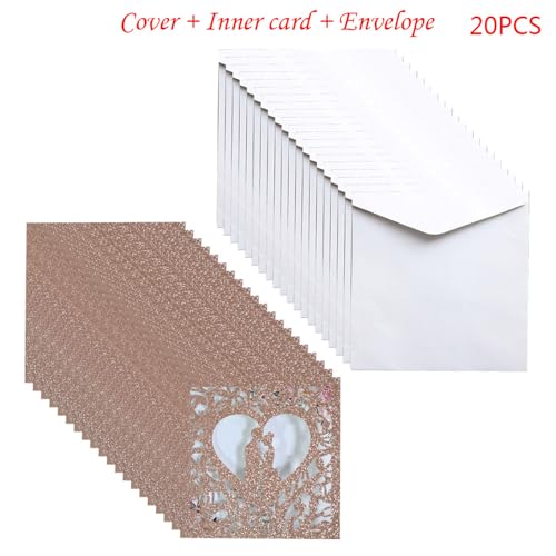 SueaLe 20 Stück/Set Hochzeitseinladungskarten, glitzernde hohle Grußkarte, Einladungsumschlag von SueaLe