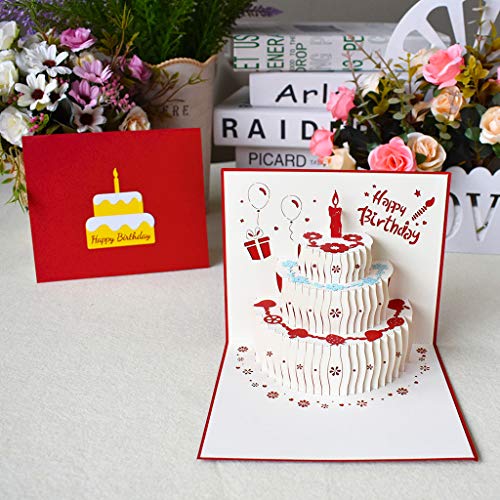 SueaLe 3D für Pop-Up-Grußkarten „Happy Birthday“, Kuchenpostkarten, Einladungen mit Umschlag für alle Anlässe, Kinder, Ehefrau, Ehemann von SueaLe