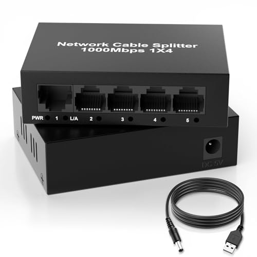 1000 Mbit/s Ethernet-Switch 5 Port, Ethernet-Netzwerk-Splitter mit USB-Stromkabel-Adapter für Cat7/Cat6/Cat5e/Cat5, Gigabit-Ethernet-Switch 1 bis 4 Ausgänge, Plug-and-Play von Suejezt