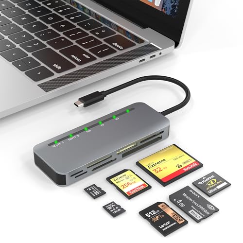 Multi USB C Kartenleser 7-in-1 Aluminium SD Kartenleser 5Gbps High Speed Speicherkarten Lesegerät für SDXC SDHC Micro SD CF MS MMC XD Karten Sony Memory Stick Pro Duo Lesen Sie 5 Karten Gleichzeitig von Suejezt