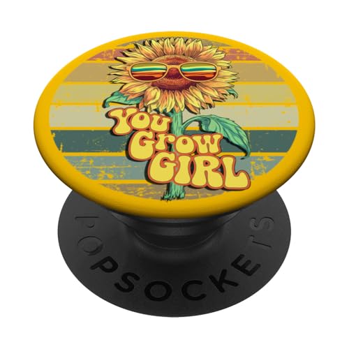 Gärtnere 70er Damen Groovy Sonnenblumen PopSockets Klebender PopGrip von Süße und freche benutzerdefinierte Gibutiquen