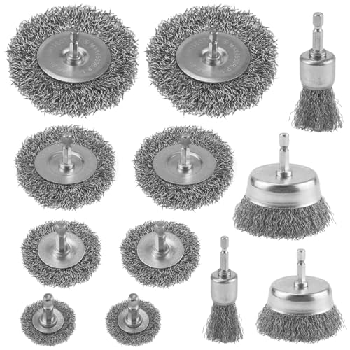 12 Stück Drahtbürste Bohrmaschine Winkelschleifer Set,6mm Drahtbürsten Akkuschrauber Schleifbürste, Dratbürstenaufsatz Bohrmaschine, mit Sechskantstange, für Bohrmaschine, Entrosten, Entgraten Polier von Suevut