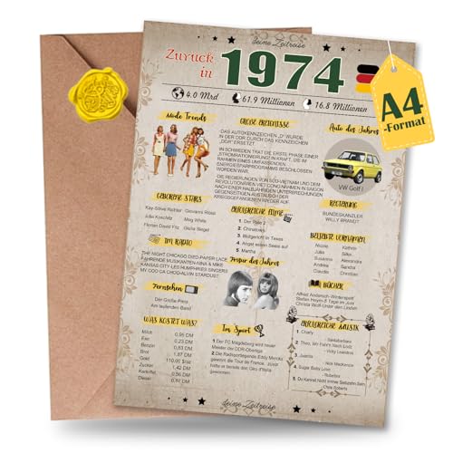Sugeru Besondere Geburtstagskarte 70 mit Umschlag | 1954 Jahrgang Geschenk | 70 geburtstag frau mann | Sechzigsten Geburtstagsdeko lustig,Tolle Geschenkidee,Chronik,Karte,Jubiläum- DIN A4 (51 Jahre) von Sugeru