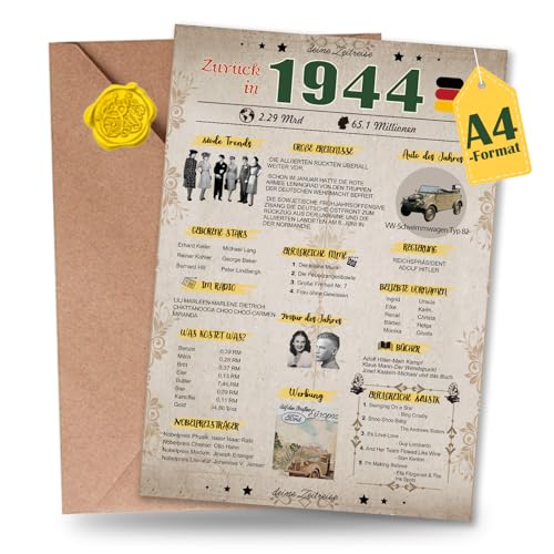 Sugeru Besondere Geburtstagskarte 70 mit Umschlag | 1954 Jahrgang Geschenk | 70 geburtstag frau mann | Sechzigsten Geburtstagsdeko lustig,Tolle Geschenkidee,Chronik,Karte,Jubiläum- DIN A4 (81 Jahre) von Sugeru