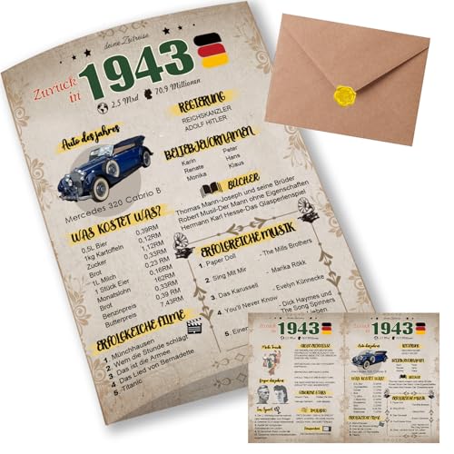 Sugeru Besondere Geburtstagskarte 82 mit Umschlag | 1943 Jahrgang Geschenk | 82 geburtstag frau mann | Sechzigsten Geburtstagsdeko lustig,Tolle Geschenkidee,Chronik,Karte,Jubiläum- DIN A5 (82 Jahre) von Sugeru
