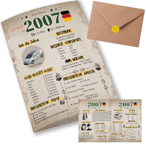 Sugeru Besondere Geburtstagskarte 18 mit Umschlag | 2007 Jahrgang Geschenk | 18 geburtstag frau mann | Sechzigsten Geburtstagsdeko lustig,Tolle Geschenkidee,Chronik,Karte,Jubiläum- DIN A5 (18 Jahre) von Sugeru