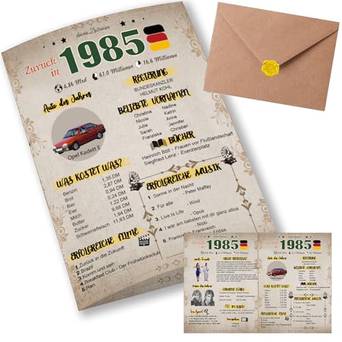 Sugeru Besondere Geburtstagskarte 40 mit Umschlag | 1985 Jahrgang Geschenk | 40 geburtstag frau mann | Sechzigsten Geburtstagsdeko lustig,Tolle Geschenkidee,Chronik,Karte,Jubiläum- DIN A5 (40 Jahre) von Sugeru