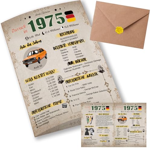 Sugeru Besondere Geburtstagskarte 50 mit Umschlag | 1975 Jahrgang Geschenk | 50 geburtstag frau mann | Sechzigsten Geburtstagsdeko lustig,Tolle Geschenkidee,Chronik,Karte,Jubiläum- DIN A5 (50 Jahre) von Sugeru
