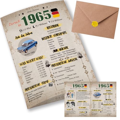 Sugeru Besondere Geburtstagskarte 60 mit Umschlag | 1965 Jahrgang Geschenk | 60 geburtstag frau mann | Sechzigsten Geburtstagsdeko lustig,Tolle Geschenkidee,Chronik,Karte,Jubiläum- DIN A5 (60 Jahre) von Sugeru