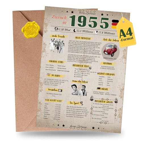 Sugeru Besondere Geburtstagskarte 70 mit Umschlag | 1954 Jahrgang Geschenk | 70 geburtstag frau mann | Sechzigsten Geburtstagsdeko lustig,Tolle Geschenkidee,Chronik,Karte,Jubiläum- DIN A4 (70 Jahre) von Sugeru