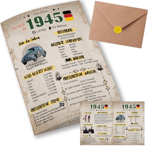 Sugeru Besondere Geburtstagskarte 80 mit Umschlag | 1945 Jahrgang Geschenk | 80 geburtstag frau mann | Sechzigsten Geburtstagsdeko lustig,Tolle Geschenkidee,Chronik,Karte,Jubiläum- DIN A5 (80 Jahre) von Sugeru