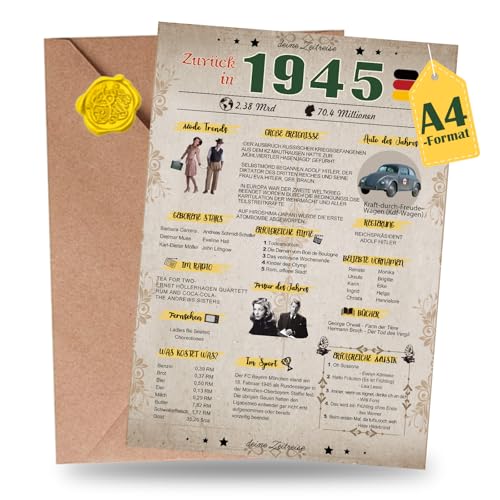 Sugeru Besondere Geburtstagskarte 70 mit Umschlag | 1954 Jahrgang Geschenk | 70 geburtstag frau mann | Sechzigsten Geburtstagsdeko lustig,Tolle Geschenkidee,Chronik,Karte,Jubiläum- DIN A4 (80 Jahre) von Sugeru
