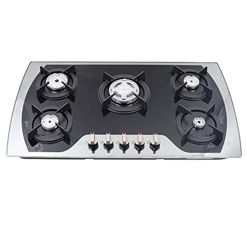 Gasherd, Gas Kochplatte mit 5 Verstellbare Kochfeldbrenner, Einbauherd Küche Gaskocher, LPG/LNG Gas Kochfeld, mit 7mm Dickes Glasplatte, 5 * Düsen von SuhoFutus