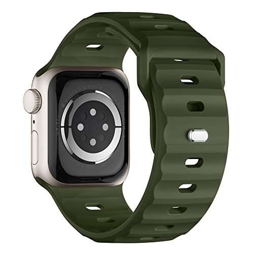 Sport Armband Kompatibel mit Apple Watch Ultra 2 Armband 49mm 45mm 44mm 42mm für Herren, Silikon Wasserdicht Band für Apple Watch 9 8 SE 7 6 5 4 3 Ultra, Armeegrün von Suitisbest