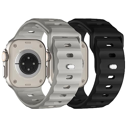 Suitisbest 2er Pack Sport Armband Kompatibel mit Apple Watch Ultra 2 / Ultra 49/44/45/42mm, Verstelbares Silikon Band mit Metall Druckknopf für iWatch Series 9 SE 8 7 6 5 4 3 Herren von Suitisbest