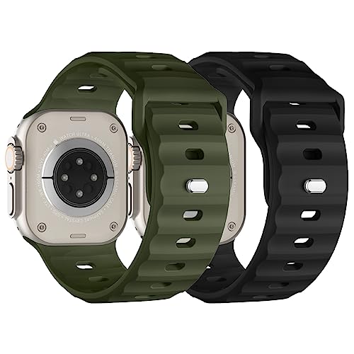 Suitisbest 2er Pack Sport Armband Kompatibel mit Apple Watch Ultra 2 / Ultra 49/44/45/42mm, Verstelbares Silikon Band mit Metall Druckknopf für iWatch Series 9 SE 8 7 6 5 4 3 Herren von Suitisbest