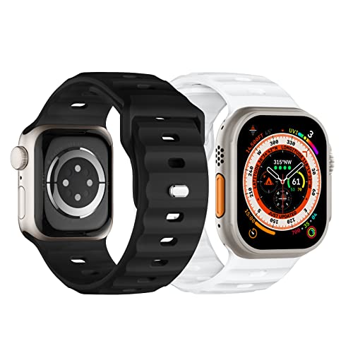 Suitisbest 2er Pack Sport Armband Kompatibel mit Apple Watch Ultra 2 / Ultra 49/44/45/42mm, Verstelbares Silikon Band mit Metall Druckknopf für iWatch Series 9 SE 8 7 6 5 4 3 Herren von Suitisbest