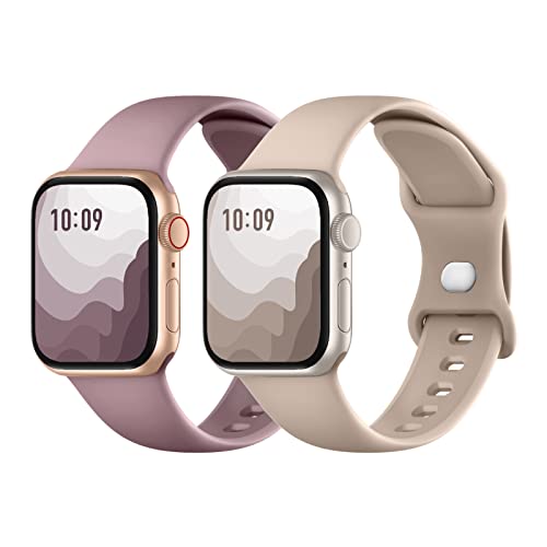 Suitisbest 2er Stück Armband Kompatibel mit Apple Watch Armband 42mm 44mm 45mm 49mm, Silikon Armbänder mit Druckverschluss für Apple Watch 9 8 SE 7 6 5 4 3 2 1 Ultra, Milchtee/Rauchlila von Suitisbest