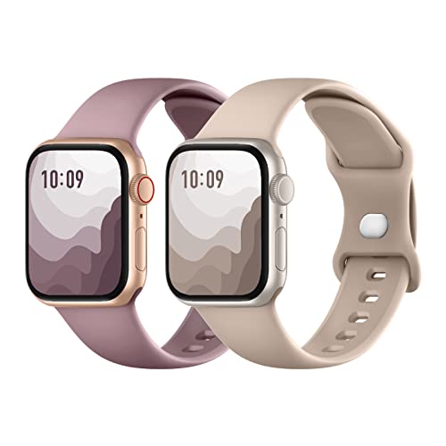Suitisbest 2er Stück Armband Kompatibel mit Apple Watch Armband 42mm 44mm 45mm 49mm, Silikon Armbänder mit Druckverschluss für Apple Watch 10 9 8 SE 7 6 5 4 3 2 1 Ultra, Milchtee/Rauchlila von Suitisbest