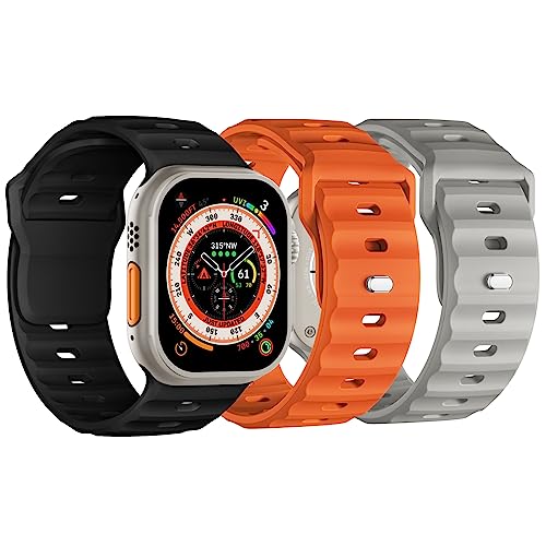 Suitisbest 3er Pack Sport Armband Kompatibel mit Apple Watch Ultra 2 / Ultra 49mm 44mm 45mm 42mm, Silikon Wasserdichtes Band mit Metall Druckknopf für iWatch Series 9 SE 8 7 6 5 4 3 Herren von Suitisbest