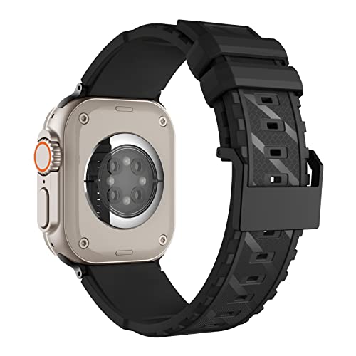 Suitisbest Armband Kompatibel mit Apple Watch 49mm 45mm 44mm 42mm, Rugged Armor Armband aus Silikon für Apple Watch Ultra, SE, Series 8/7/6/5/4/3/2/1, Schwarz von Suitisbest