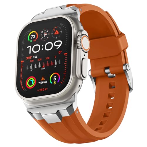 Suitisbest Armband Kompatibel mit Apple Watch Ultra 2 / Ultra 49mm, Serie 9/8/7 45mm, Serie SE/6/5/4 44mm und Serie 3/2/1 42mm, Orange (Silbernes Metall) von Suitisbest