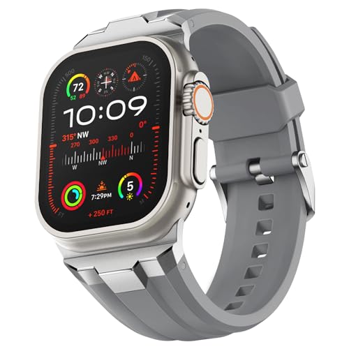 Suitisbest Armband Kompatibel mit Apple Watch Ultra 2 / Ultra 49mm, Serie 9/8/7 45mm, Serie SE/6/5/4 44mm und Serie 3/2/1 42mm, Titangrau (Silbernes Metall) von Suitisbest