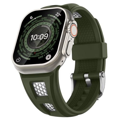 Suitisbest HexaPro Kompatibel mit Apple Watch Armband 49mm 45mm 44mm 42mm, Silikon Sport Ersatzarmband für iWatch Ultra 2 / Ultra Series 9 8 7 6 SE 5 4 3 2 1 Herren Armeegrün von Suitisbest
